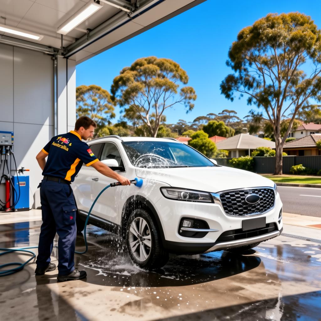 AS Car Wash detailer hand-washing an SUV in Granville