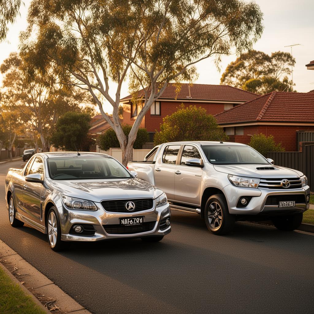Detailed Holden ute and Toyota HiLux on a Sydney street